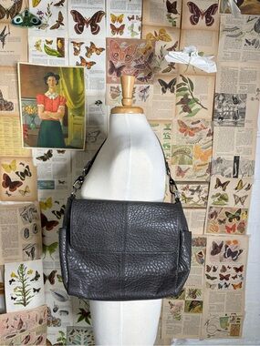 Textured Dark Gray Leather Shoulder Bag - Women Bags